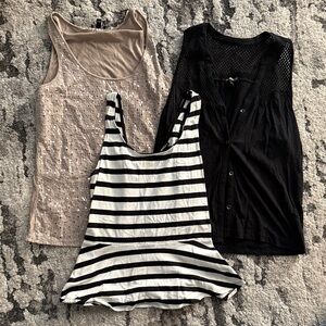 Bundle Express Tan Sequin, Black, and Striped Tank Tops